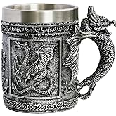 Medieval Roaring Dragon Coffee Mug - Dungeons and Dragons Beer Stein Tankard Drink Cup - 15.8oz Stainless Mug for GOT Dragon Lovers Collector Ideal Novelty Gothic Father Day Gift Party Decoration