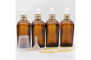 TOAAZHY 4 pack,amber glass dropper bottles 3.4 oz,100 ml dark empty tincture bottles with dropper,alcohol,hair oil bottle,perfume,essentia,small,eye,droppers for oils,medicine,pipette,drip drop (amber)