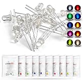 CHANZON 100pcs (10 Colors x 10pcs) 3mm LED Diode Emitting Lights Assortment | (Clear Transparent Lens) Lighting Bulb Lamp Assorted Kit Variety Colour Warm White Red Yellow Green Blue Orange UV Pink