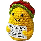 ToukTicu Positive Taco Emotional Support Crochet: Funny Taco Plush Encouragement Crochet Desk Buddy Inspirational Stuffies Pick Me Up Gifts for Female Friend Women Coworker Desk Decor, Already Made