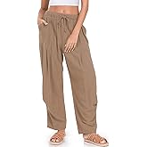 TARSE Women Linen Baggy Harem Pants Summer Drawstring Casual Lounge Pant 2026 Beach Travel Vacation Clothes with Pockets