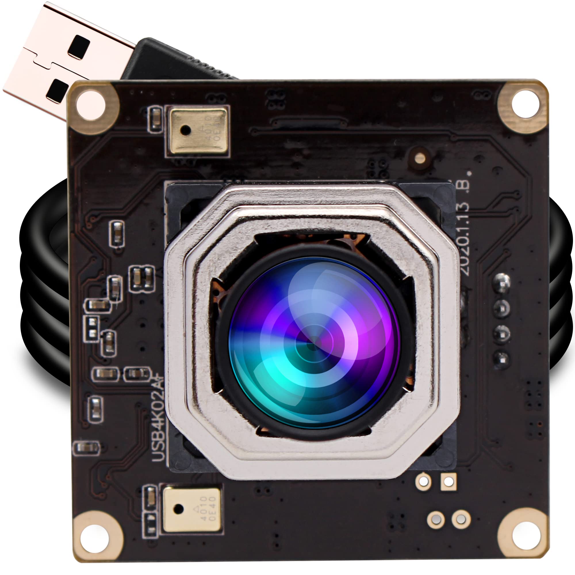 G 4K Autofocus Usb Camera Module Dual Microphone Webcam,Ultra HD 2160p 30fps Web Camera Module with Dual Audio,IMX415 Webcamera Module with 100 Degree No Distortion Lens for Windows,Mac,Raspberry pi