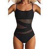 EVOCRCO Womens Mesh One Piece Swimsuit Tummy Control Bathing Suit Sexy Push Up Swim Suit Slimming Swimwear