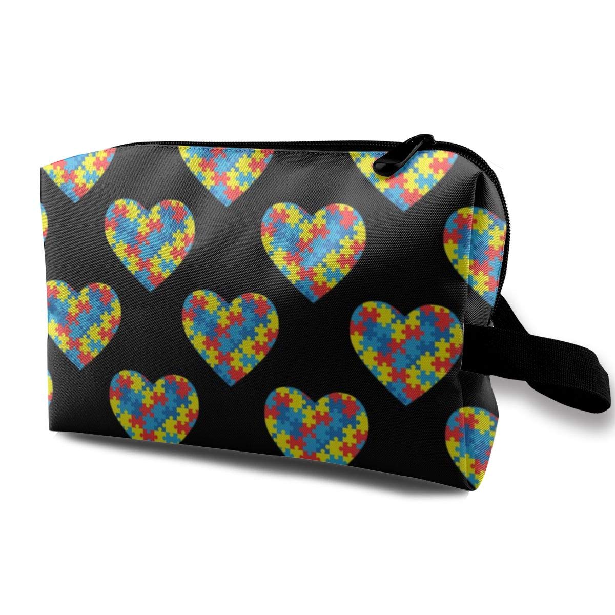 Heart Autism Awareness Portable Makeup Bag for Purse Travel Cosmetic Pouch Toiletry Bag for Women Girls Gifts