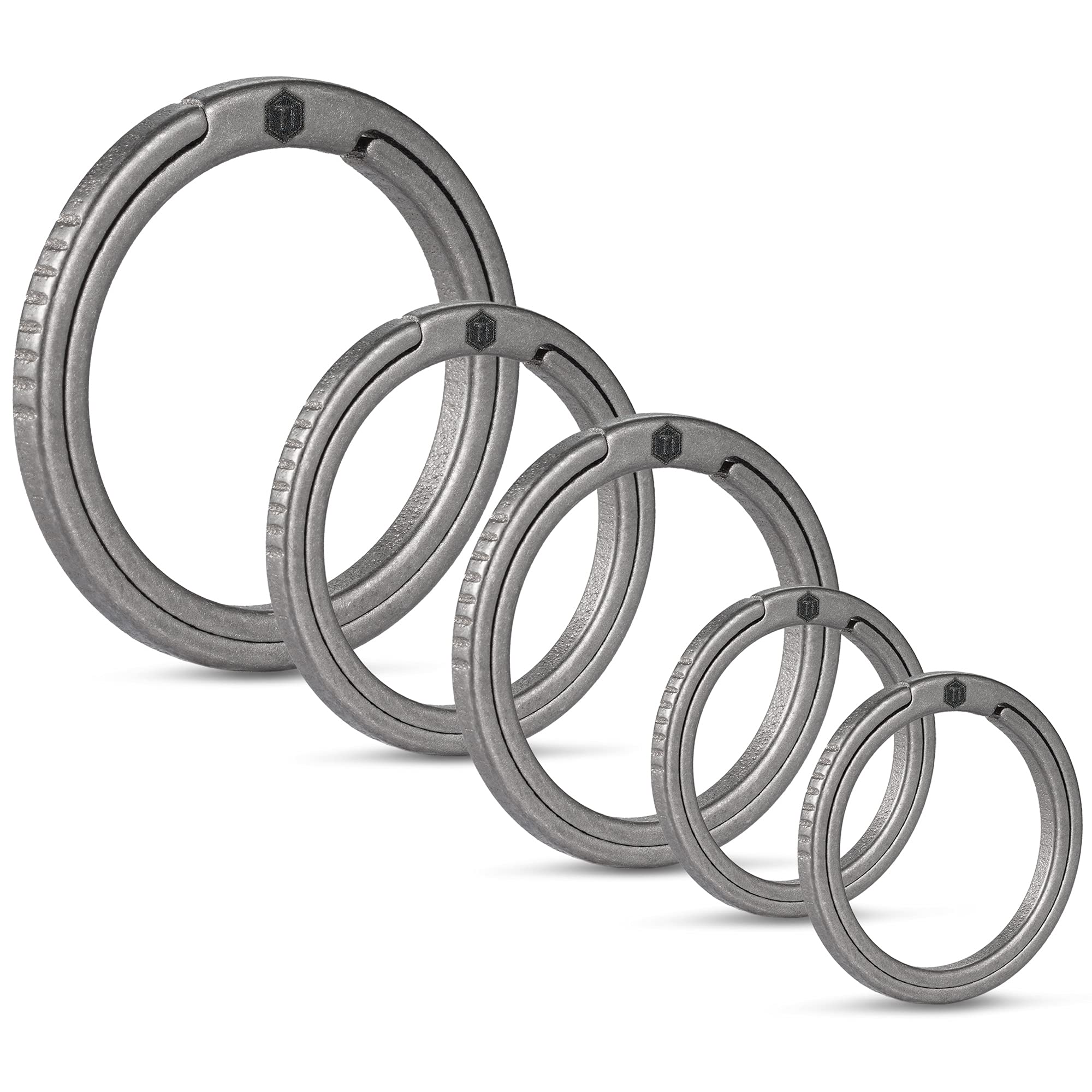 KeyUnity KA12 Titanium Key Ring Set, 3-Piece, 33/25/17.5 mm Split Ring with Side Print, Easy Access to Keys, Carabiners, Torches, ID Tag (1L + 2M + 2S)