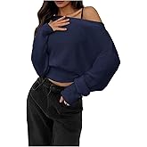 RoseSeek Women's Off The Shoulder Sweater Long Sleeve Knit Pullover Cinched Waist Tops Trendy Fall Outfits