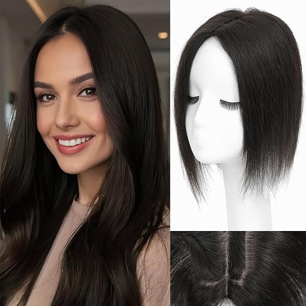 12 Inch Human Hair Topper for Thinning Hair, 360° 3D Upgrade Amazon.com : Paraglame Grey Hair Toppers for Women Real  main image 4