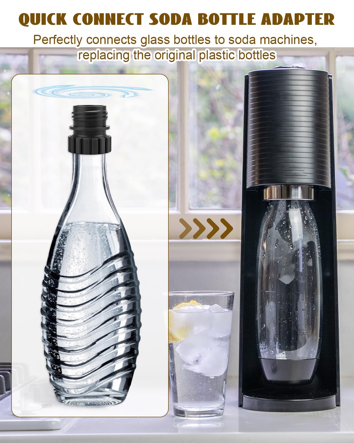Soda Bottle Adapter Fit for Terra Soda Steam Maker and Crystal Glass Bottle 0.7L, Glass Bottles Quick Connect Adapter