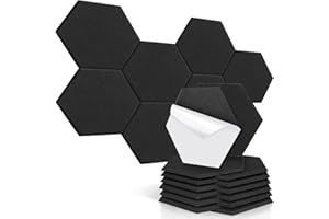 14 Pack Self-adhesive Hexagon Acoustic Panels, New Upgrade Proijeut 14 X 13 X 0.4 Inches Sound Proof Foam Panels High-Density Fireproof - Soundproof Wall Panels Absorbing Noise - Black