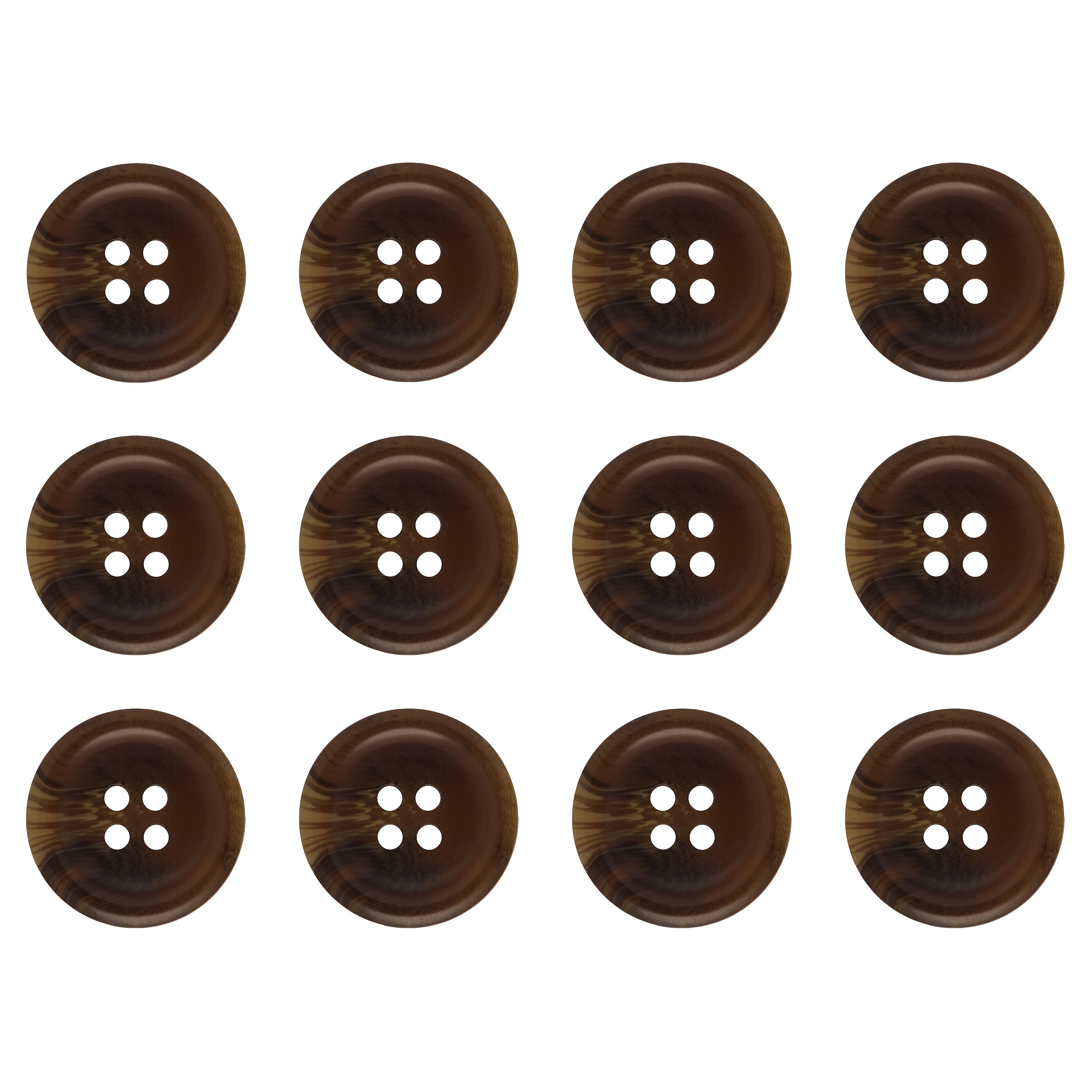 Pack of 12 Dark Brown 20mm Round Faux Horn Sew On Plastic Buttons for Coats Jackets Cardigans Flat 4 Holes 32L