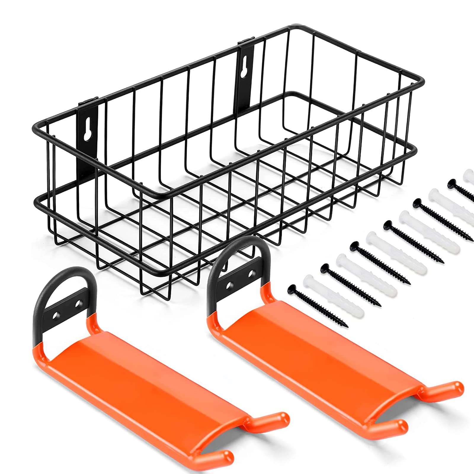Photo 1 of AHOWPD Cornhole Boards Hanger, 2 PCS Hooks Hanging Cornhole Boards, Cornhole Accessories Wall Mount, Cornhole Board Games Holder Storage, One Basket Organize Cornhole Bags