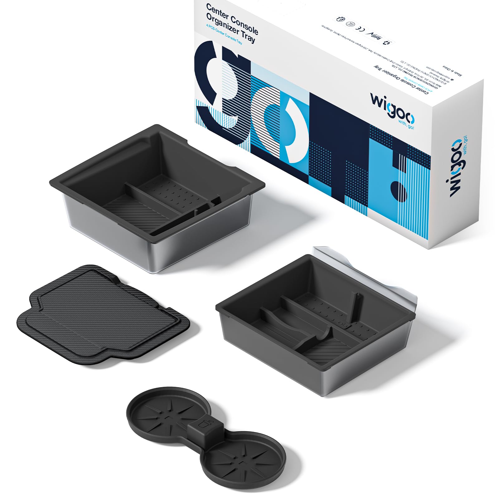 Wigoo for Tesla New Model Y Juniper & Model 3 Highland Center Console Organizer [Double Layer Space, Slide Smoothly] Model 3 (2024-2026)/Model Y Juniper(2025-2026) Accessories, 4PCS Black