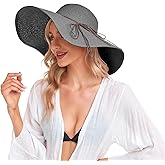Beach Hats for Women, Straw Sun Hat Floppy Wide Brim, Foldable UPF 50+ UV Protection Summer Hat