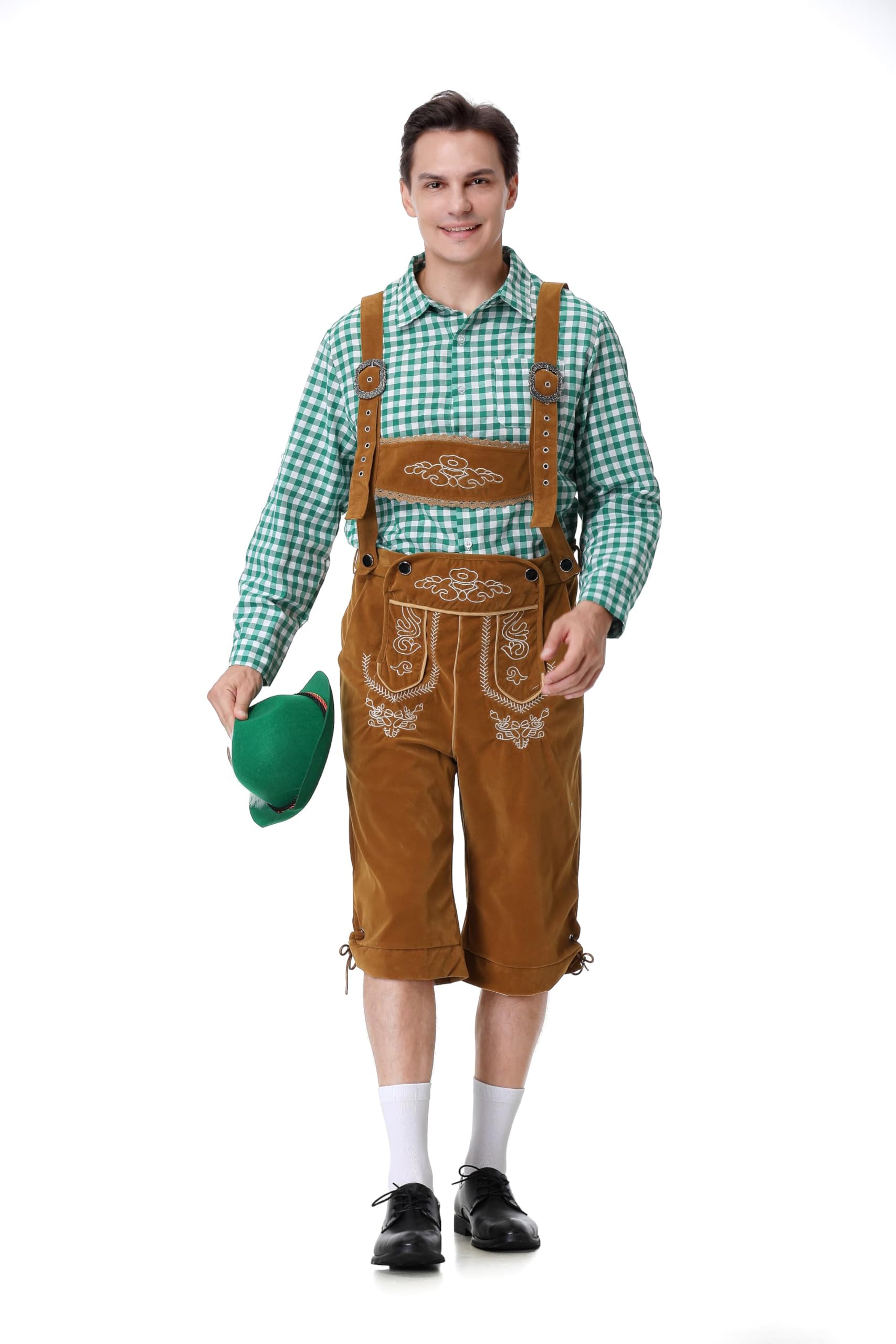 Photo 1 of AGCOAH Men's German Bavarian Oktoberfest Costume Halloween Costumes for Men Lederhosen Costume 2Pcs Octoberfest Costume (Green-L)