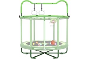 Gardenature 60" Kids Trampoline Indoor, 5ft Toddler Mini Trampoline with Basketball Hoop, Gymnastics Bar, Rings, Christmas Toys Birthday Gifts for Girls Boys Age 3-8