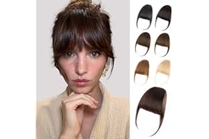EINAEY Clip in Bangs, 100% Real Human Hair Dark Brown Fake Bangs Clip in Hair Extensions Wispy Bangs Fringe with Temples Hairpieces for Women Curved Air Bangs for Daily Wear