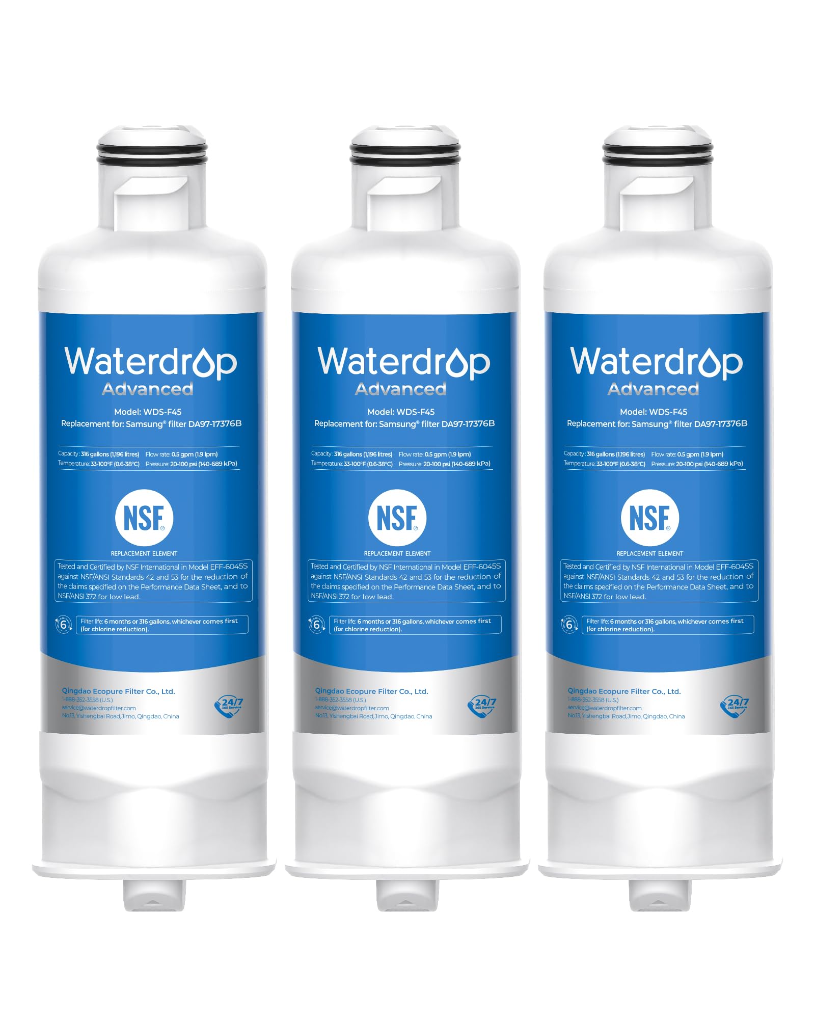 Waterdrop WDS-F45 Water Filter Replacement for Samsung® DA97-17376B, 3 Pack