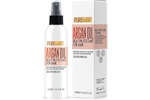 PURE NATURE LUX SPA Moroccan Argan Oil Heat Protectant Spray for Hair with Keratin - Leave in Deep Conditioner for Women - Styling and Treatment Protection Professional Salon Grade Products for Dry, Damaged Hair (Amber)