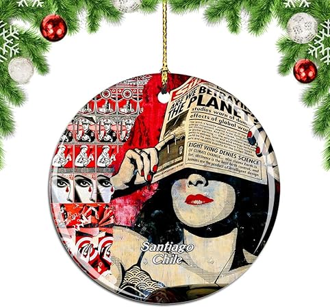 Amazon Weekinoチリバリオベラビスタサンティアゴクリスマスデコレーションオーナメントクリスマスツリーペンダントデコレーションシティトラベルお土産コレクション磁器2 85インチ ボール おもちゃ