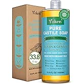 Yoken EWG Verified Castile Soap Liquid Unscented 33.8 fl oz Pure Castile Liquid Cleanser Made With Organic Oil, Clean & Gentl