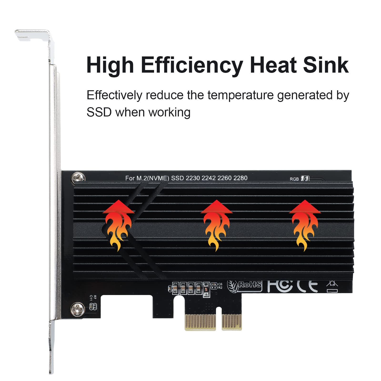 Actimed M.2 Nvme To Pcie Adapter, Aluminum Heat Sink, Supports 2230/2242/2260/2280 Ssds, Pcie X1 Interface, Compatible With Windows And Mac Os - View 6