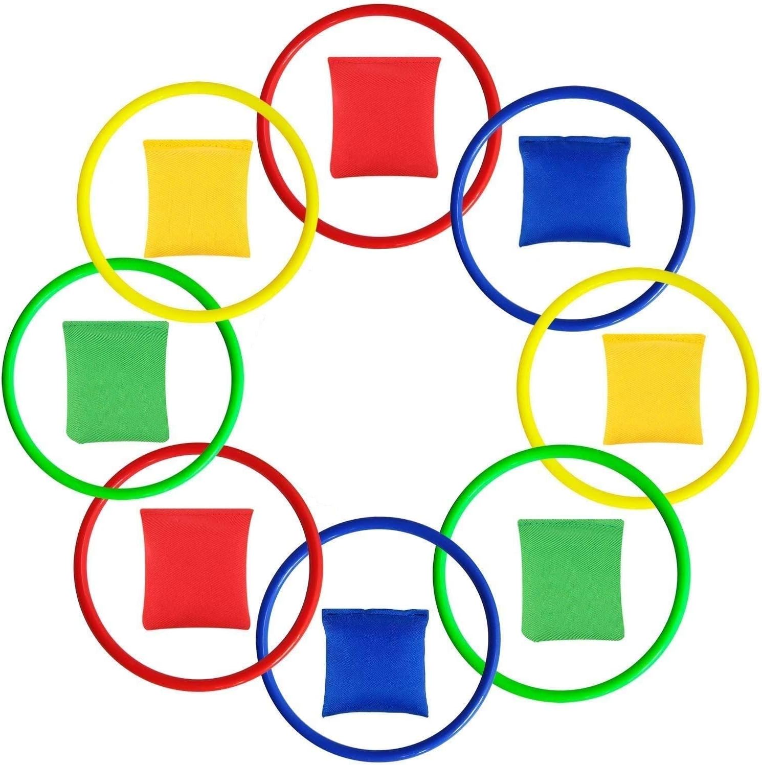 ECHG 16Pcs Nylon Bean Bags and Plastic Rings, Multicolor Toss Game Sets