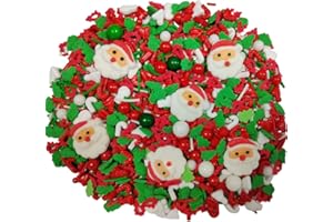 HOMANKIT 1 Bottle Christmas Sprinkles for Cookie Decorating Cake Toppers Candy Santa Claus Cupcake Topper Dessert Sprinkle with 6 Pieces Santa Claus