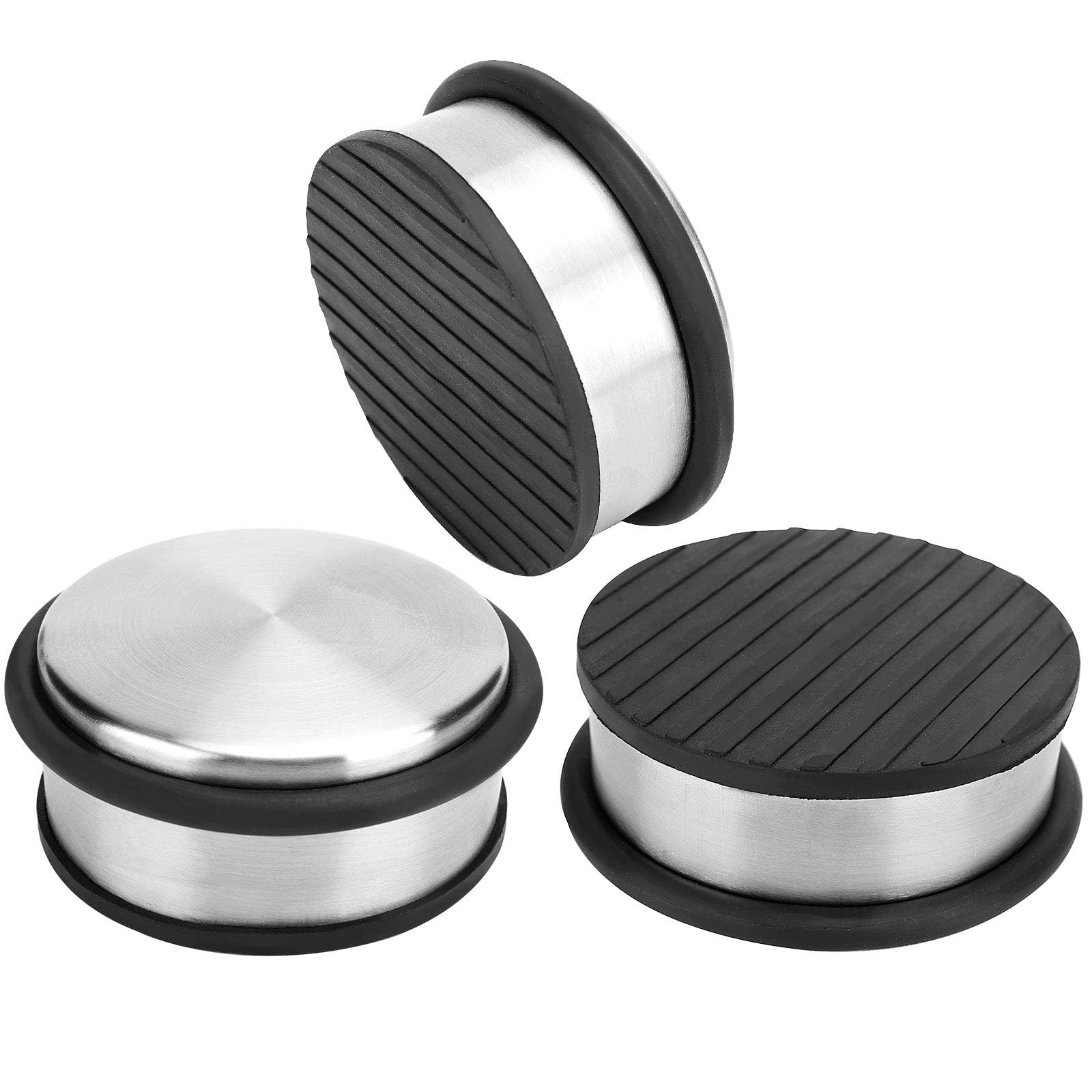 ZOENHOU 3 Pack Stainless Steel Door Stoppers, 1 KG Weighted Heavy Duty Chrome Door Stopper with Rubber Rings, Metal Round Door Stoppers