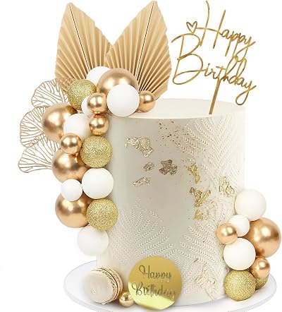 LARDUX Gold Cake Decorations Boho Toppers Palm Leaves Ball Insert 30 pcs