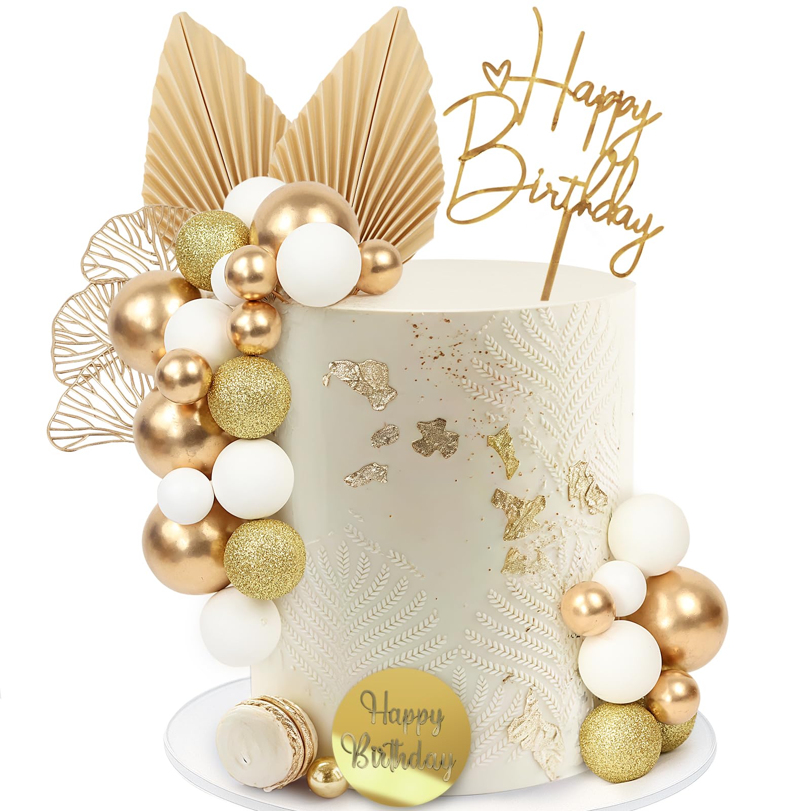 LARDUX 30 PCS Gold Cake Decorations-boho cake decorations Birthday Cake Toppers DIY Palm Leaves Mini Balloon Cupcake Insert for Baby Shower Birthday Party Decor — image 1
