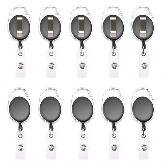 Fushing 10 Karabiner ID Card Badge Clips mit Gürtel Clip Spulen mit Badge Holder Clips Halter Clips schwarz