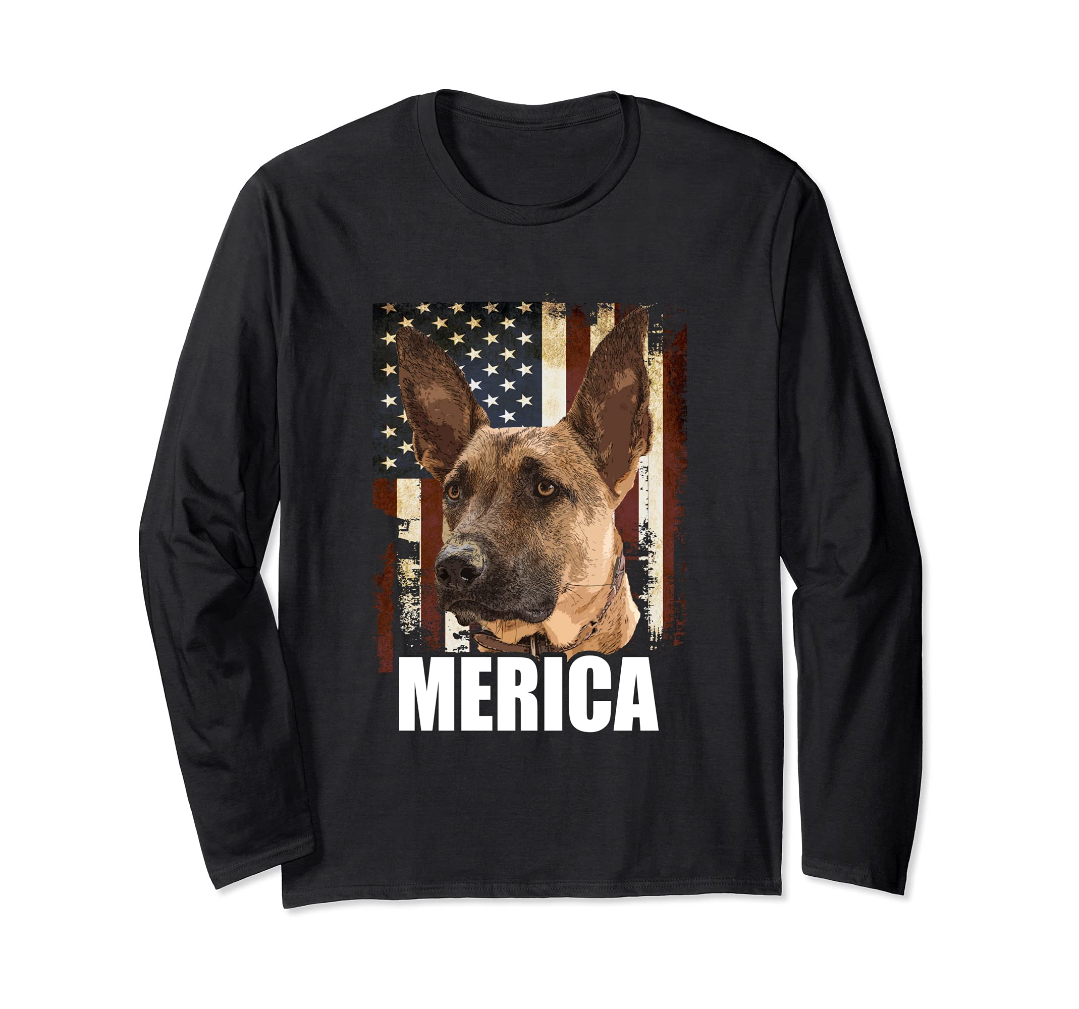 Maligator Belgian Malinois Dog USA America Flag Patriotic Long Sleeve T-Shirt
