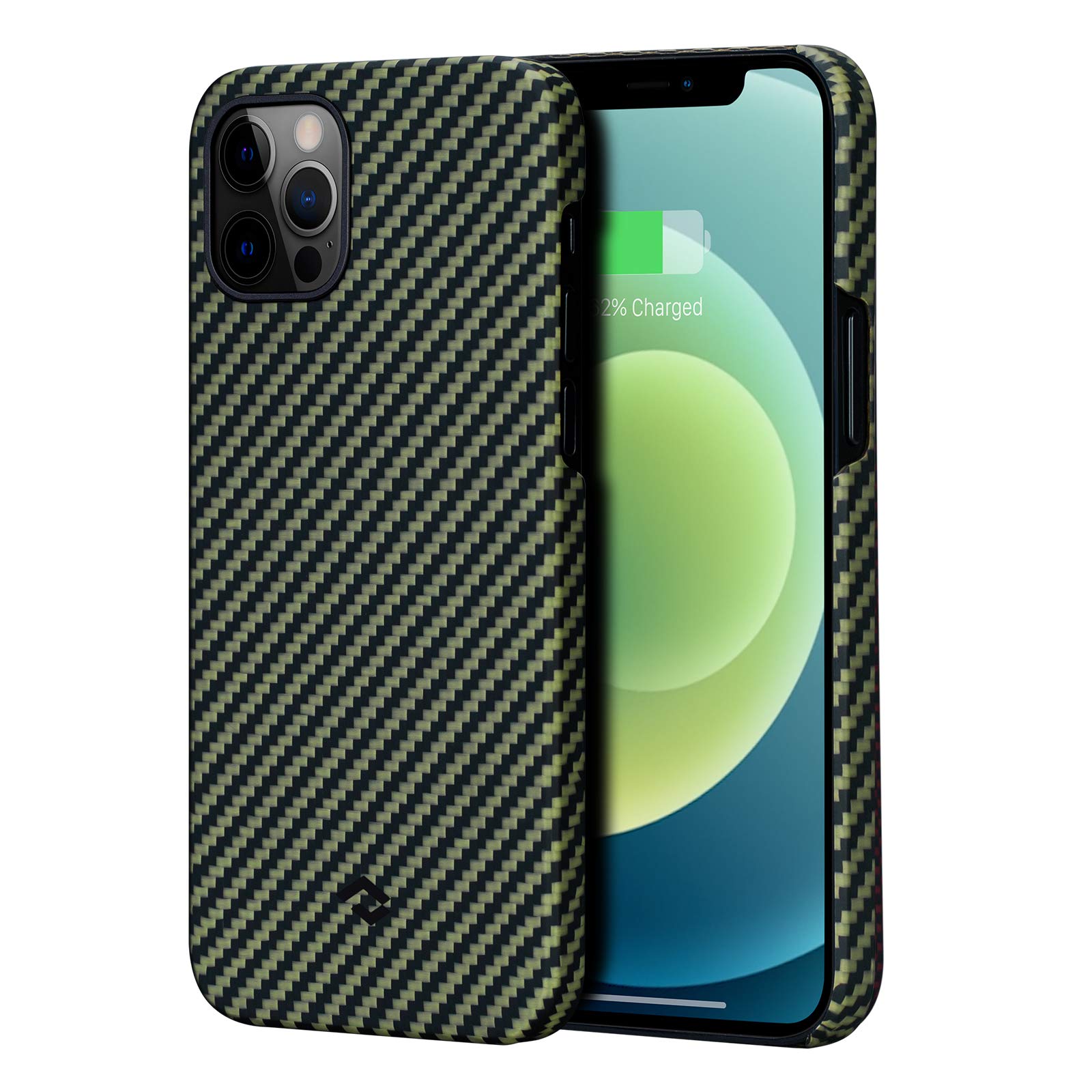 PITAKA Magnetic Phone Case for iPhone 12 Pro 6.1" Minimalist MagEZ Case 100% Aramid Fiber [Body Armor Material] Fit Cover -Black/Yellow (Twill)