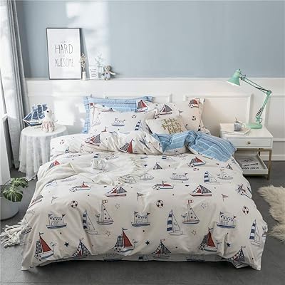 Kids Sailing Duvet Cover Set Cartoon Sailboat Dominican Republic