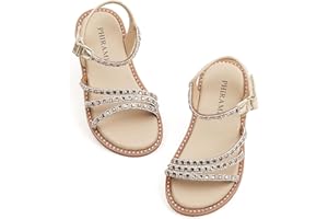 PHIRAMIN Toddler Girl Sandals - Flower Girl Dress Shoes Open Toe Little Kid Summer Flats