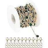 YOUBEIYEE 16.4 Feet Gold Plated Chain for Jewelry Making Charming Green Rhinestone Jewelry Chains Bulk for Necklace Bracelet DIY Brass Chains Roll