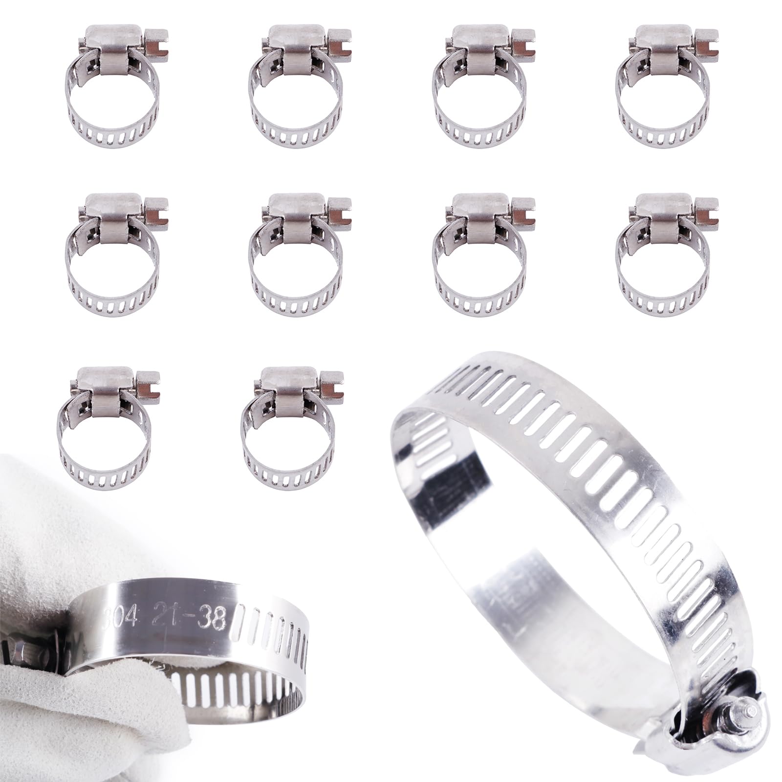LUXERAD Pipe Clamps for Fixing Hose Connections Width 12mm Hose Clamps Adjustable Stainless Steel Hose Clamps 4 Packs Hose Clamps Worm Gear Drive Hose Clamp Set (21-38mm)