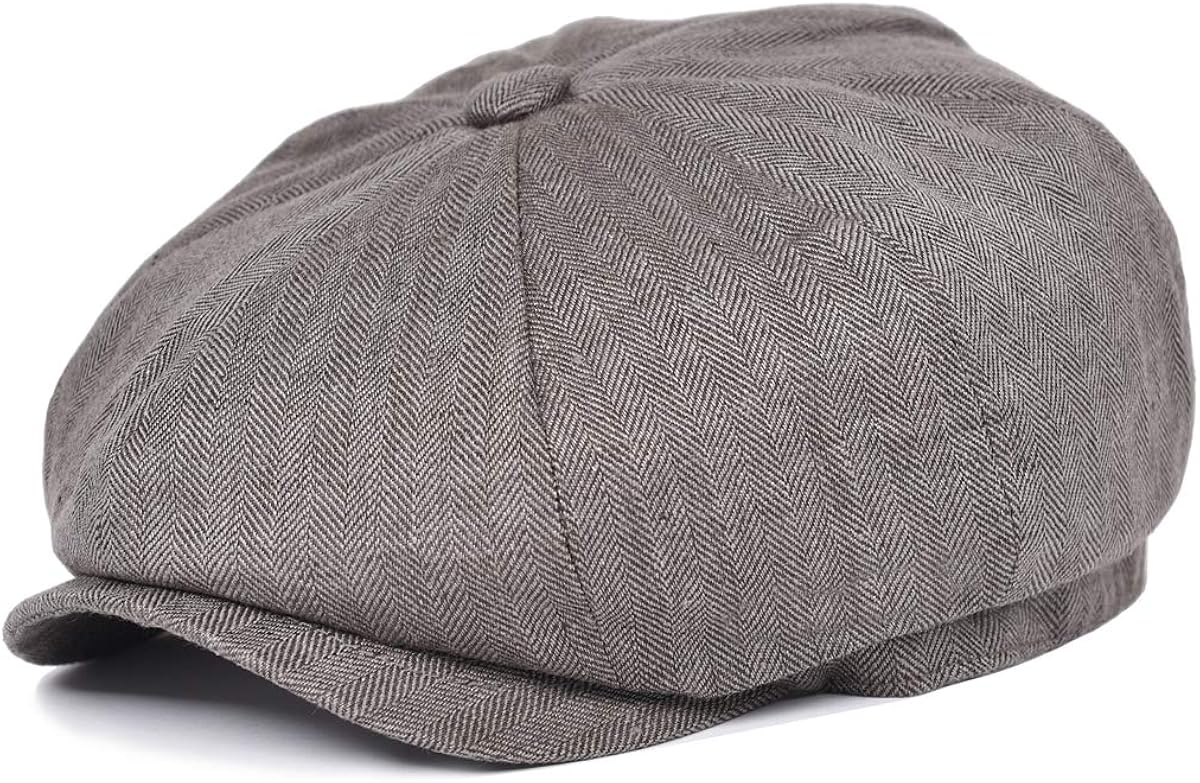 BOTVELA Men's Linen Newsboy Cap Herringbone Breathable Summer Hat