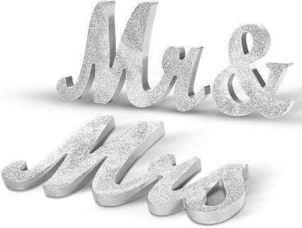 Amazon Com Adeeing Vintage Style Silver Glitter Mr Mrs Wooden
