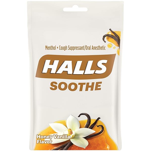 HALLS SOOTHE HONEY VANILLA FLAVOR COUGH DROPS, 1 BAG (30 TOTAL DROPS)