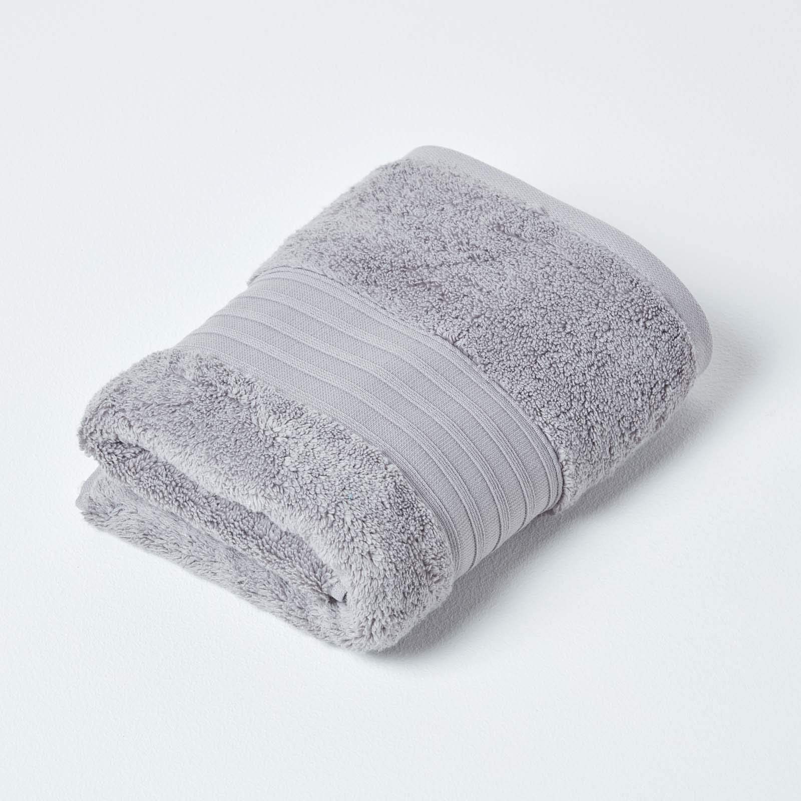 HOMESCAPES Luxury Grey Soft 100% Supima Cotton Hand Towel Zero Twist Super Absorbent & Fluffy 550 GSM Thick Plain Grey Guest Towel