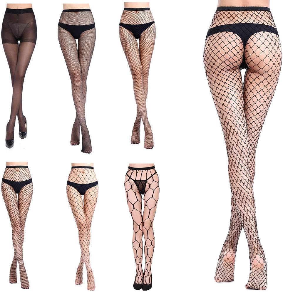 BeelittleWomens Fishnet Tights Suspender Pantyhose Thigh-High Stockings 6 pairs