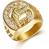 MIVEIVIA CZ Animal Ring Lucky Horse Ring for men Wedding Rings for Men U Shape Horseshoe rings Hip Hop ring Radiant Rings Bling Iced Out Jewelry Punk Ring Club ring Heavy Metal ring Party