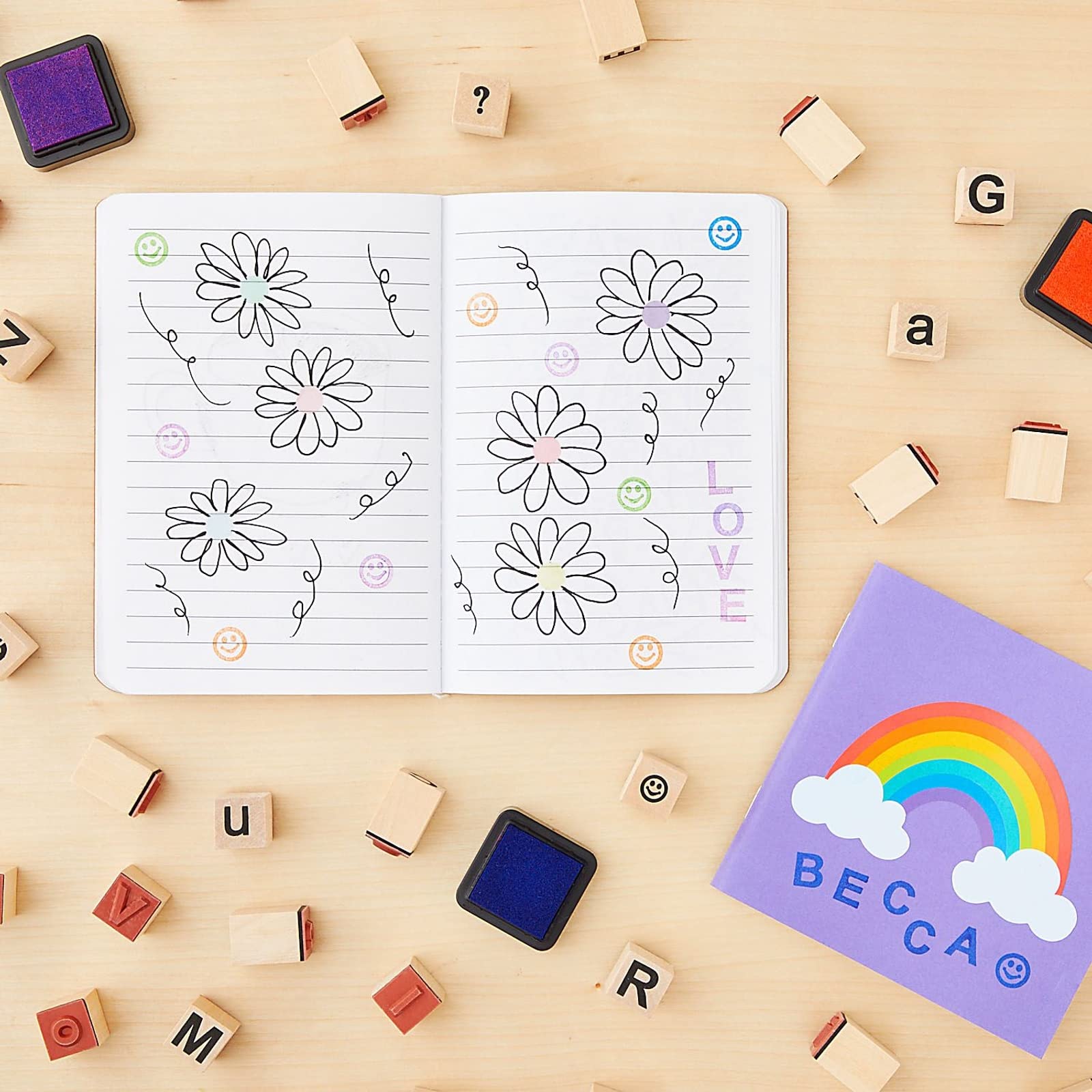 Juvale Letter Stamps Set - 60-Piece, 0.6-Inch Square Rubber Blocks - Wooden Alphabet Stamps for Crafting, Scrapbooking, Card Making & Journaling