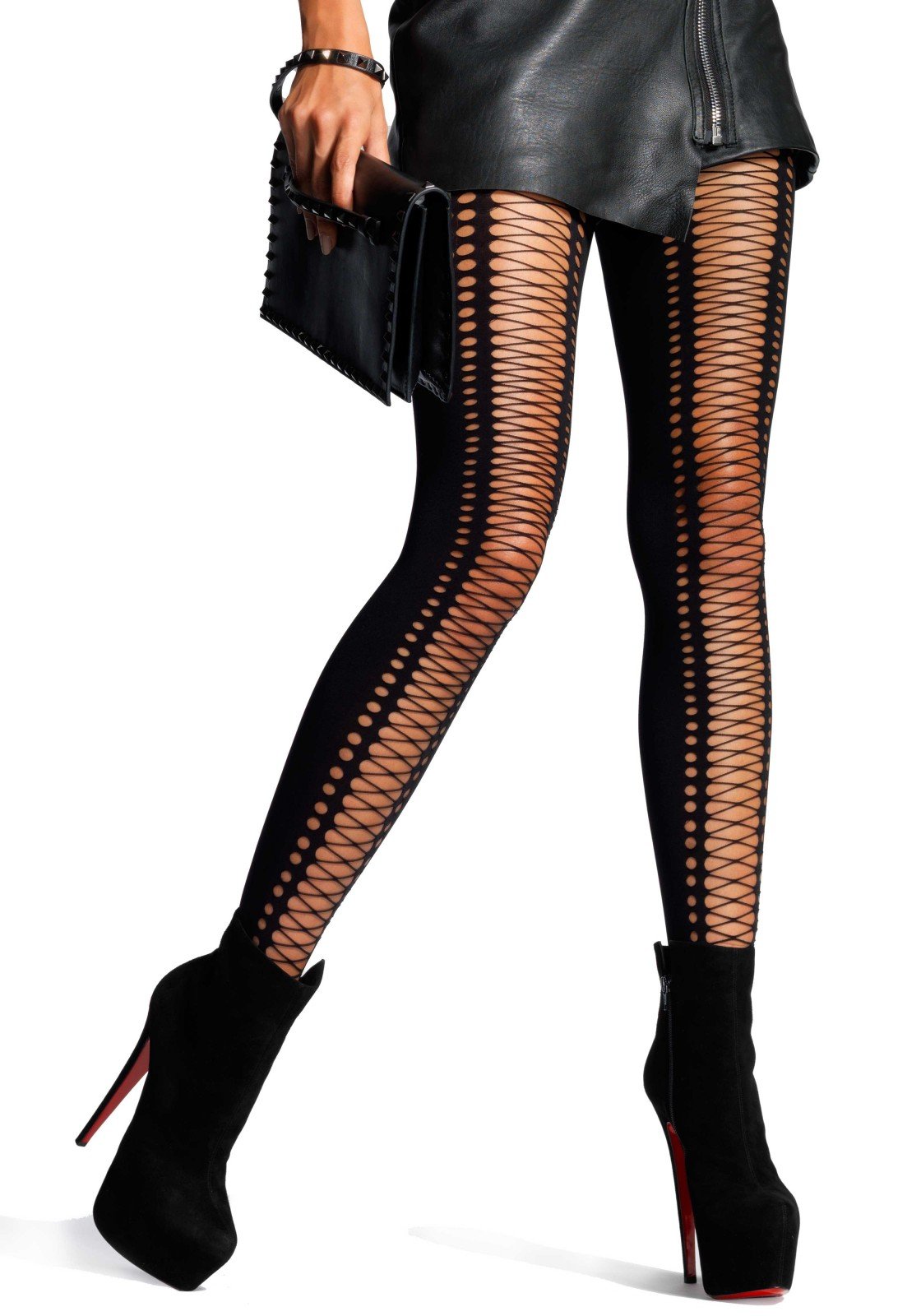 Leg Avenue Hosiery Collection Universal Black Spandex Lace Up Pantyhose
