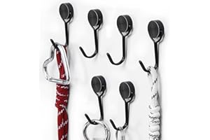 TRYMAG 28LBS Magnetic Hooks Heavy Duty, 6 Pack Black Magnetic Swivel Hooks for Cruise Cabins, Strong Neodymium Magnet Hook for Hanging, Toolbox, Rare Earth Magnets with Hook for Fridge, Grill, Locker