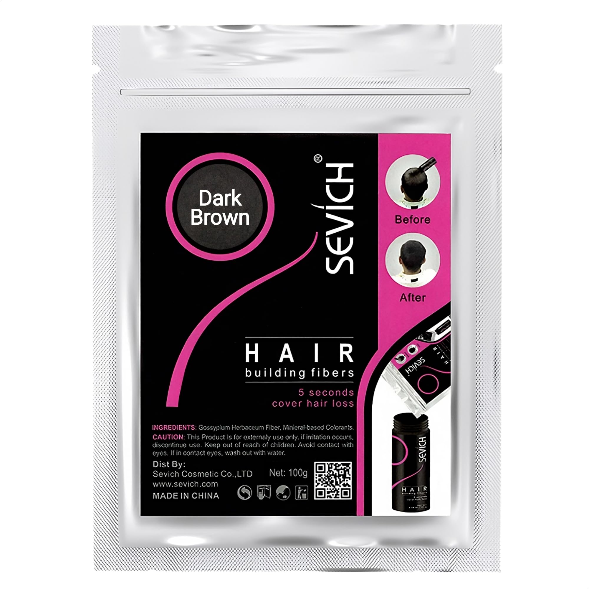 Hair Fibres Dark Brown 100g Refill - Natural Hair Powder for Building, Thickening and Hair Loss Coverage in 30 Seconds
