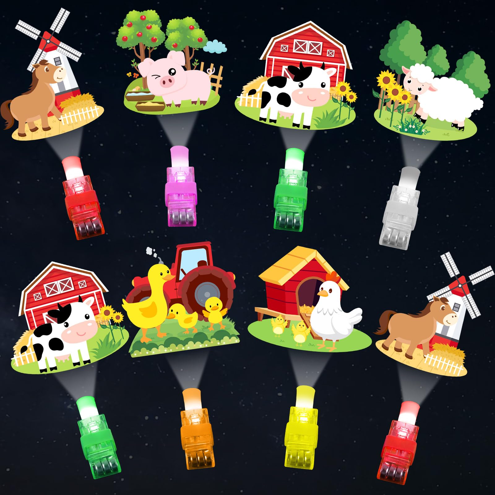 Photo 1 of 36Pcs Farm Animals Themed LED Finger Lights Farm Party Favors Glow in the Dark Light Up Finger Lights Barnyard Themed Toys Bulk for Birthday Party Favors Treasure Box Goodie Bag Stuffer Birthday Gifts