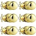 Probrico Passage Door Knobs Polished Brass Interior Hall/Closet Door Handles Keyless Locksets, 6 Pack