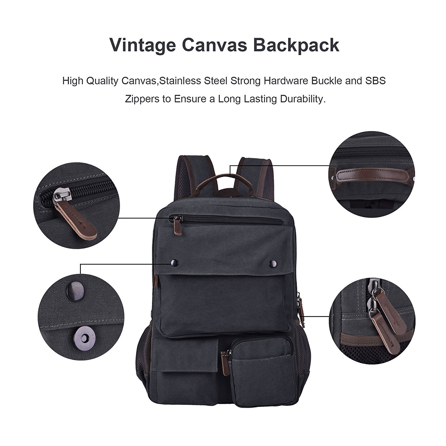 Mochila de lona para portátil de 15.6 pulgadas-Negro